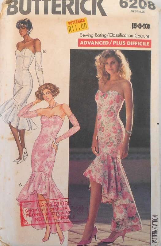 BUTTERICK 6208 CLOSE FITTING LINED EVENING DRESS SIZE 6-8-10 COMPLETE-UNCUT-F/FOLDED