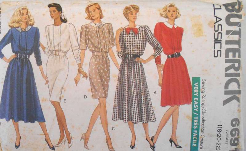 BUTTERICK 6691 LOOSE FITTING DRESS SIZE 18-20-22 COMPLETE-CUT TO 22