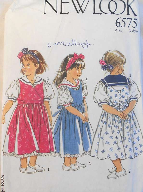 NEW LOOK PATTERNS 6575 GIRLS PINAFORE-SKIRT-BLOUSE SIZE 3-8 YEARS COMPLETE CUT TO 8 YEARS