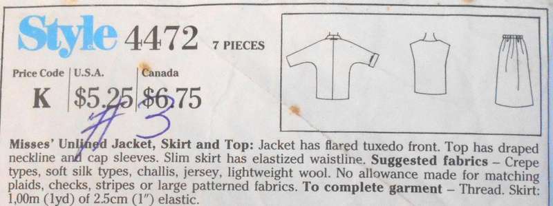 STYLE 4472 UNLINED JACKET & TOP SIZE 10-12-14 CUT TO 14 - NO SKIRT PATTERN D SUPPLIED