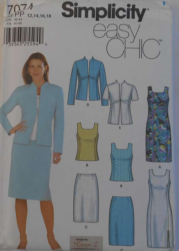 SIMPLICITY 7074 DRESS-TOP-SKIRT-LINED JACKET SIZE 12-18 COMPLETE-UNCUT-F/FOLDED