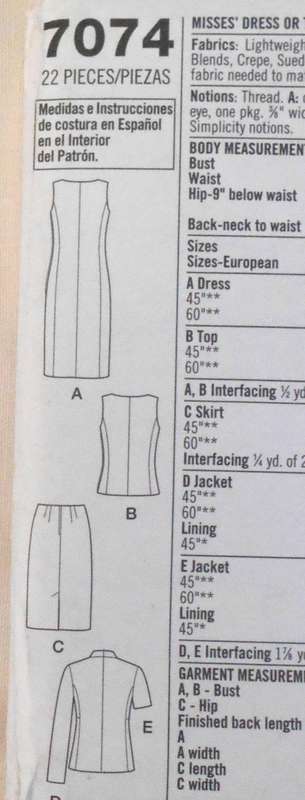 SIMPLICITY 7074 DRESS-TOP-SKIRT-LINED JACKET SIZE 12-18 COMPLETE-UNCUT-F/FOLDED