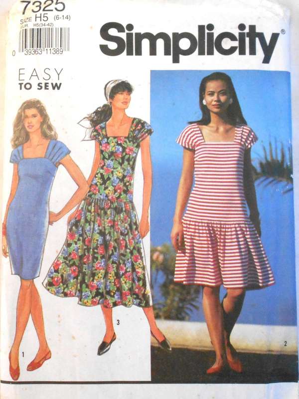 SIMPLICITY 7325 DROPPED WAIST DRESS SIZE 6-14 COMPLETE-CUT TO 14-NO SEWING INSTRUCTIONS