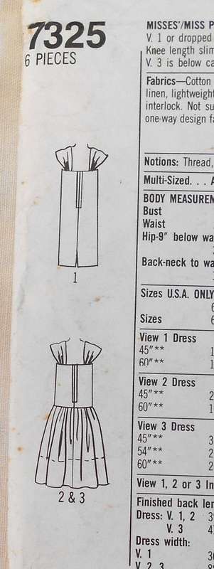 SIMPLICITY 7325 DROPPED WAIST DRESS SIZE 6-14 COMPLETE-CUT TO 14-NO SEWING INSTRUCTIONS
