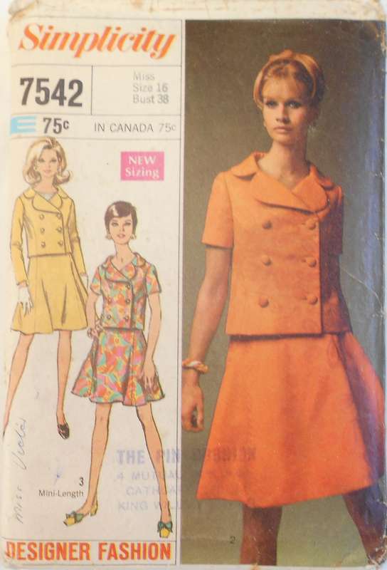 VINTAGE SIMPLICITY 7542 SUIT IN 2 LENGTHS SIZE 16 BUST 38" COMPLETE