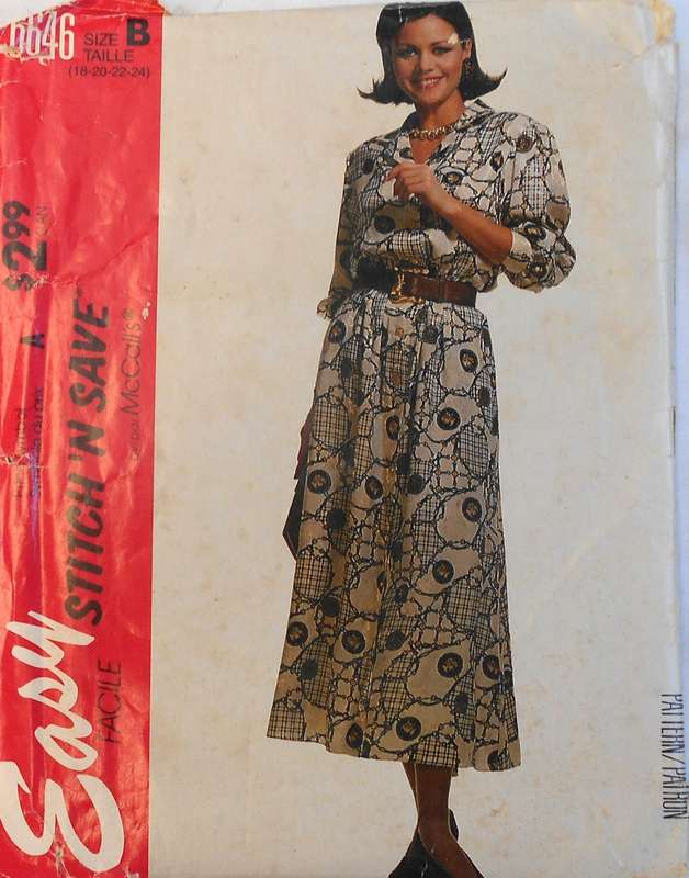 McCALLS 6646 FRONT BUTTON DRESS WITH COLLAR SIZE 18-20-22-24 COMPLETE-UNCUT-F/FOLDED