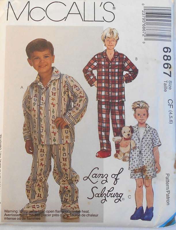 McCALLS 6867 KIDS PJ TOPS-PANTS-SHORTS-BOOTIES SIZE 4-5-6 YEARS COMPLETE-PART CUT TO 6 YEARS