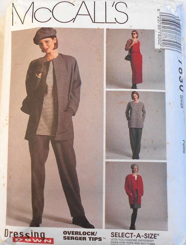 McCALLS 7830 UNLINED JACKET-TUNIC-TOP-TANK TOP-PULL ON PANTS+SKIRT SIZE S (8-10) COMPLETE