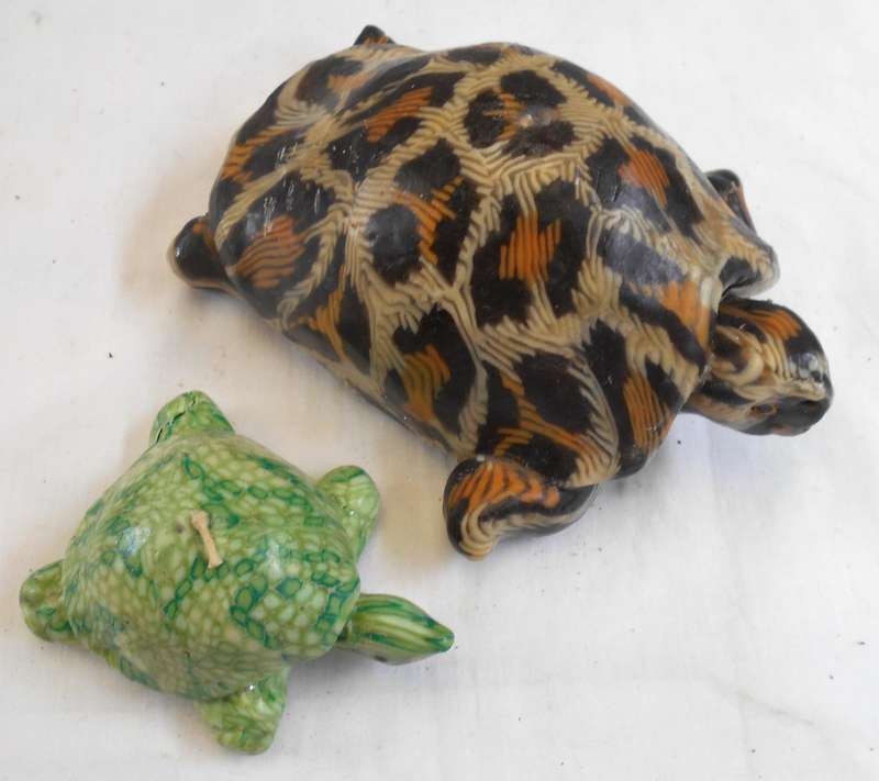 TWO COLOURFUL SWAZI TORTOISE/TURTLE CANDLES