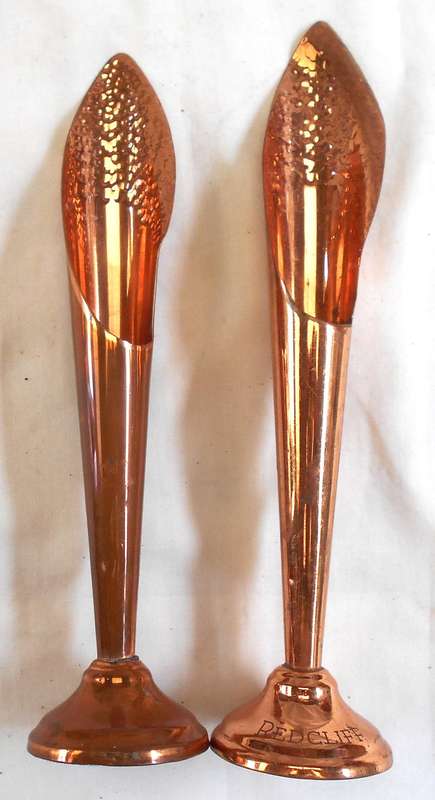 TWO RHODESIAN COPPER FLUTED VASES -WITH MARKINGS IN EXCELLENT CONDITION