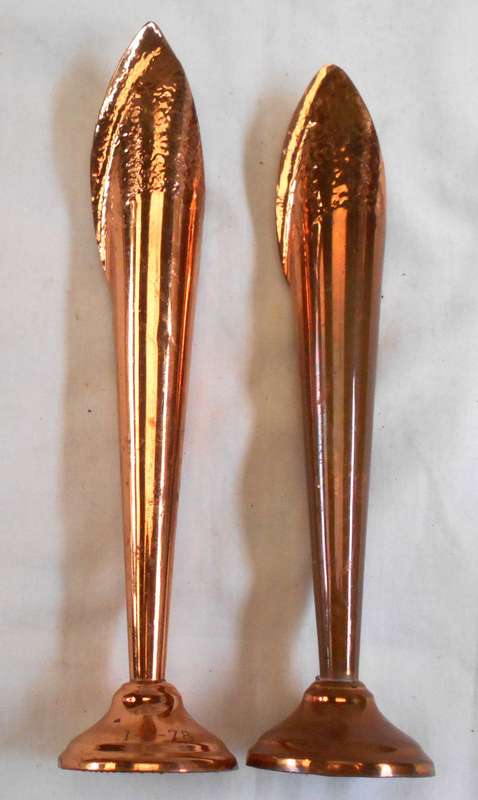 TWO RHODESIAN COPPER FLUTED VASES -WITH MARKINGS IN EXCELLENT CONDITION