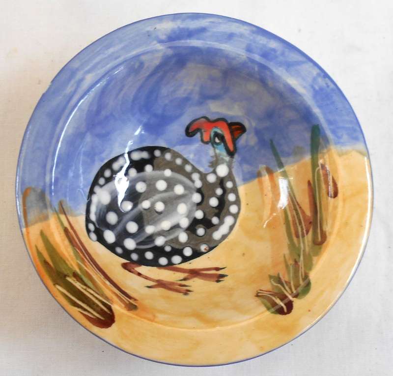 Tiny colourful hand painted Guineafowl trinket bowl