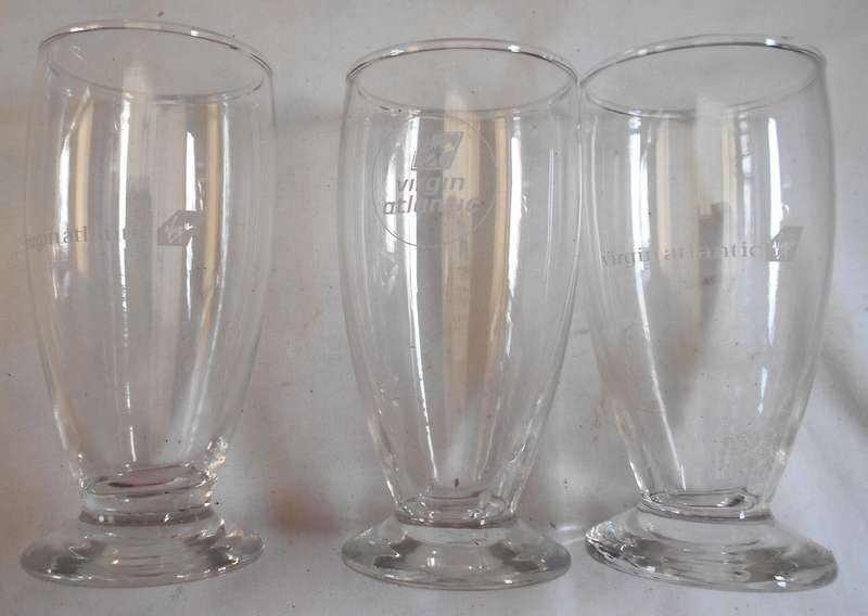 THREE VIRGIN ATLANTIC CORDIAL GLASSES - TWO DIFFERENT LOGOS