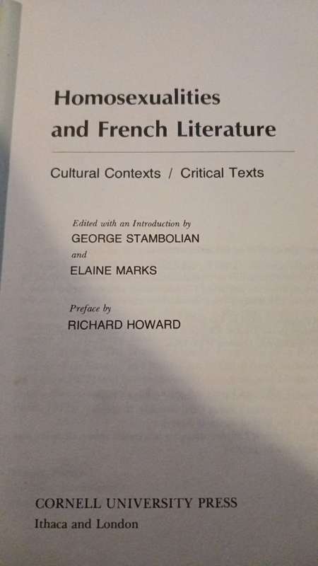 Homosexualities and French literature: cultural contexts, critical texts (Cornell)