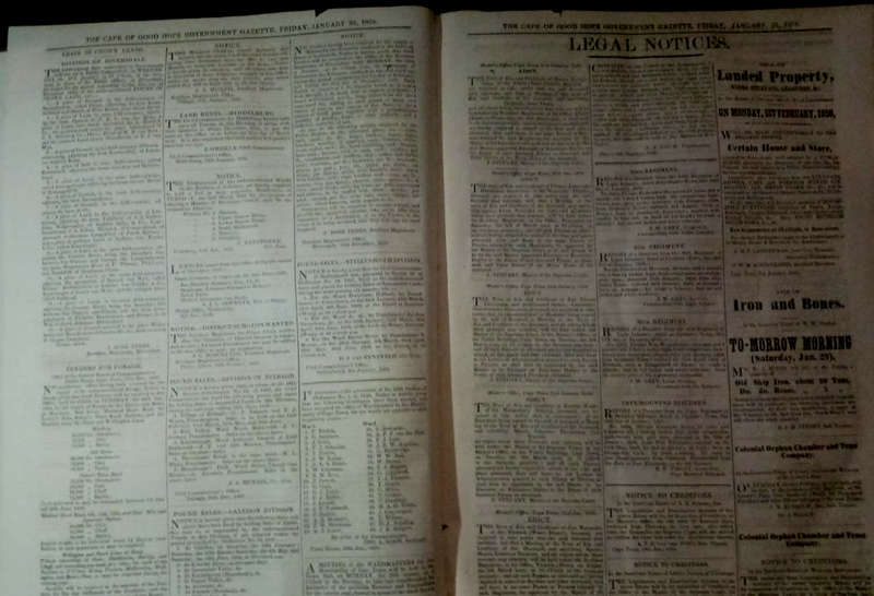 The Cape of Good Hope Government Gazette 1858 (Cape interest)