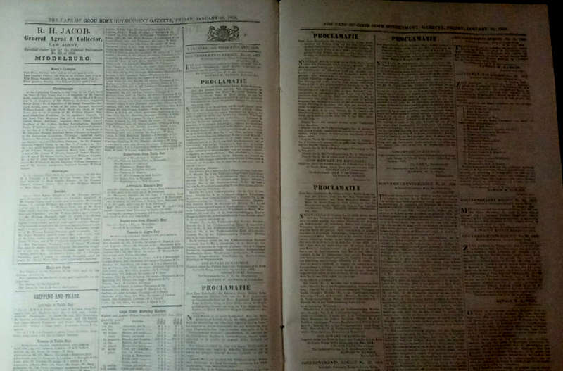 The Cape of Good Hope Government Gazette 1858 (Cape interest)