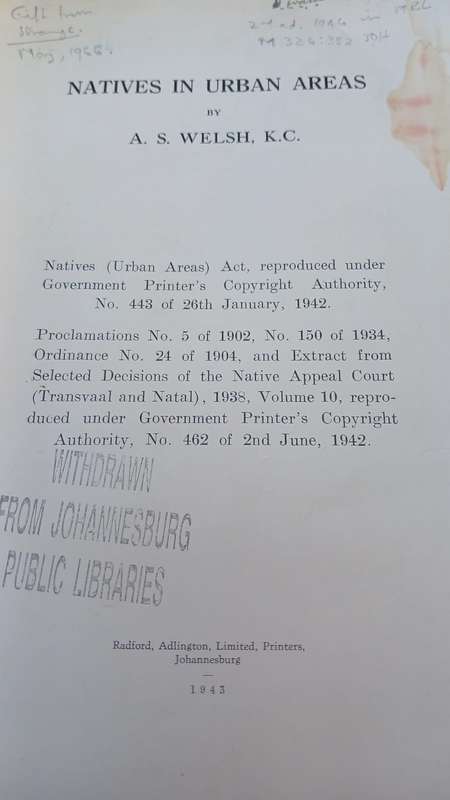 Natives in Urban Areas (1943)