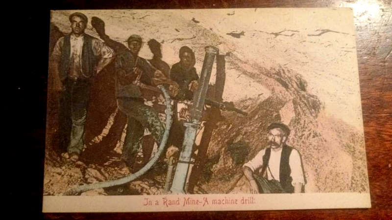 In a Rand Gold Mine, Johannesburg, A Machine Drill -  (postcard)