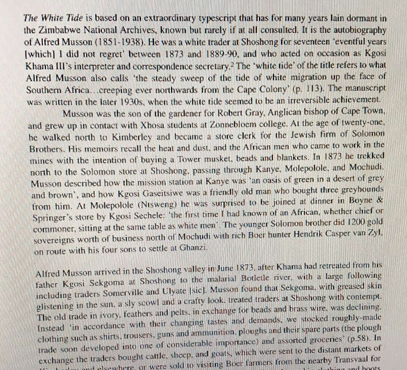 The White Tide ( Kgosi Khama III interest)