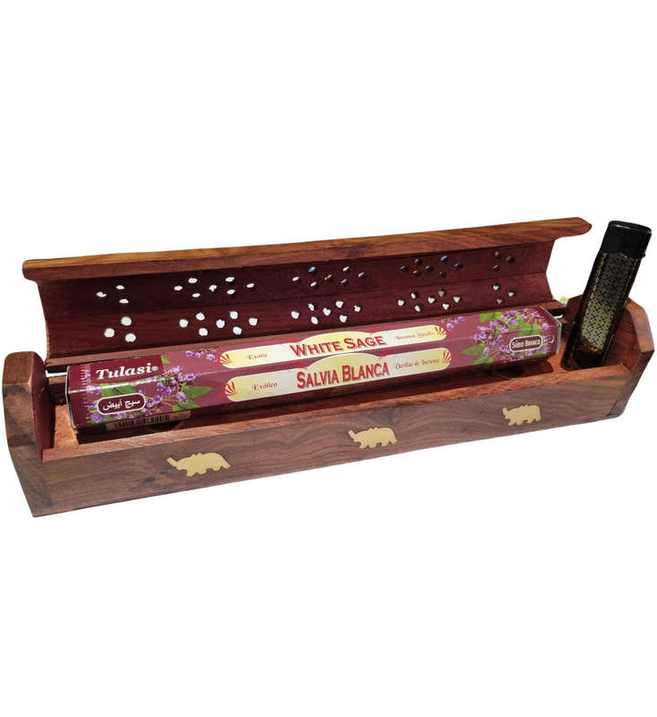 Wooden Incense Box Combo Starter Kit - White Sage (Elephant)
