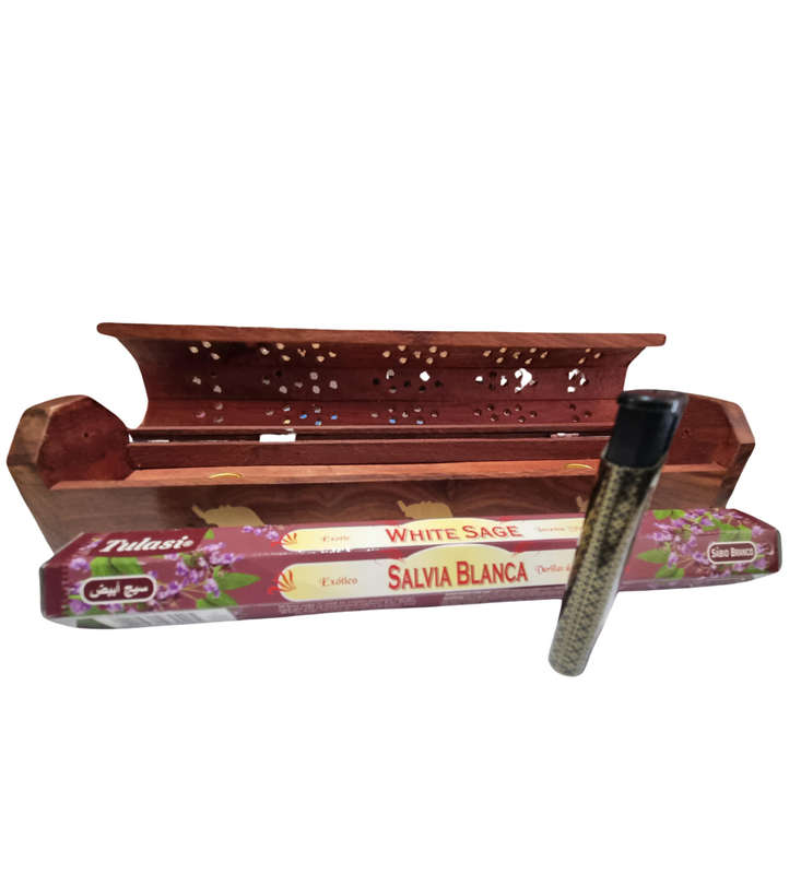 Wooden Incense Box Combo Starter Kit - White Sage (Elephant)