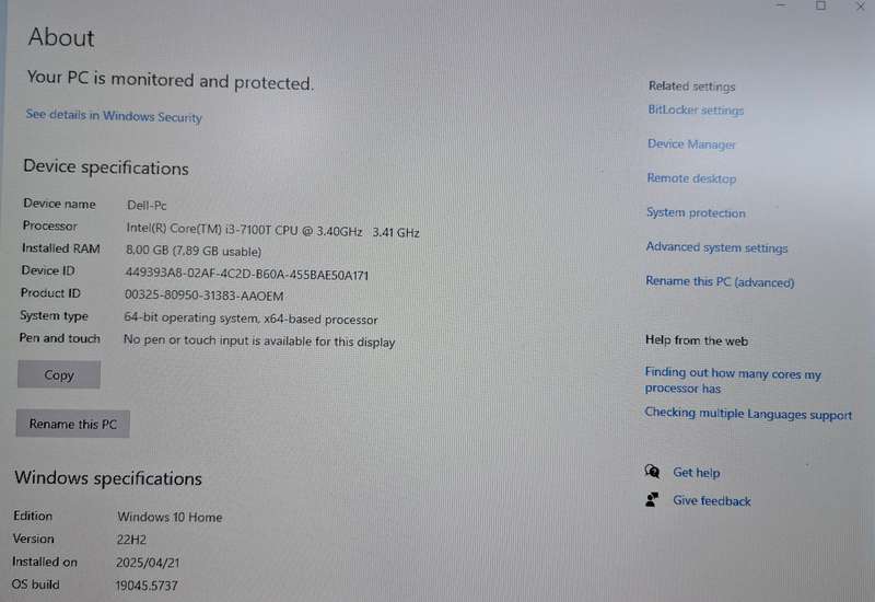 Dell Optiplex 3050 Tiny Pc Intel Core i3 7100T 3.4GHZ Processor 8GB Ram