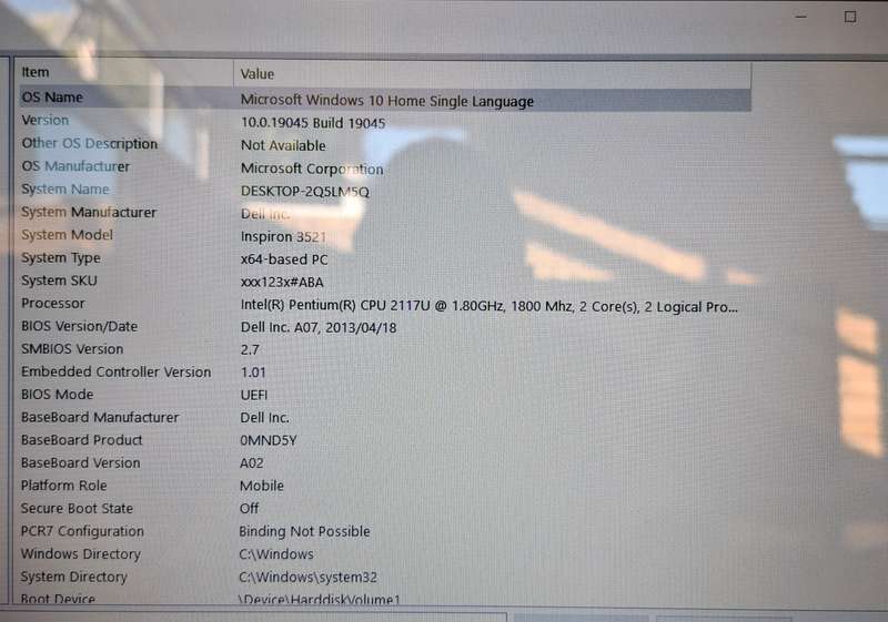 Dell Inspiron Laptop Intel Pentium 1.8GHZ CPU Model 3521 750GB Hard Drive