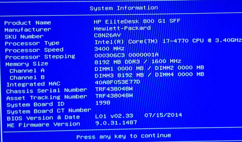 HP EliteDesk 800 G1 SFF Pc i7 8GB Ram 256GB Solid State Drive Windows 10 Pro