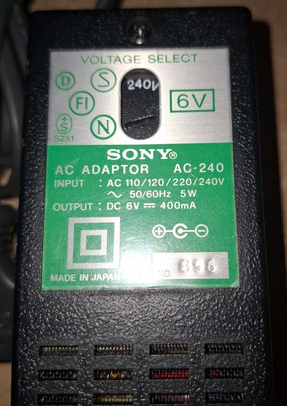 Sony AC Adapter 6V 400mA