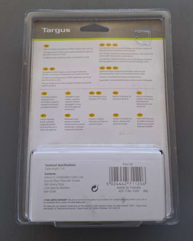 Targus Defcon CL Combination Lock 2M Cable Length