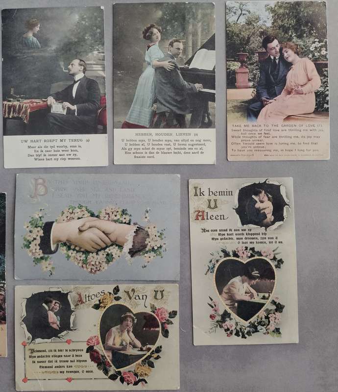 Vintage Romantic Post Cards (x15) - used