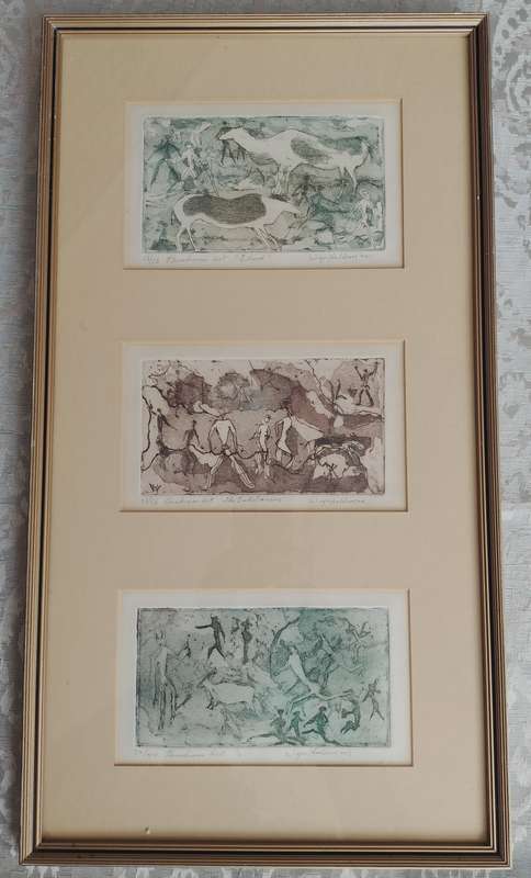 Wyn Haldeman - Bushman Art - 3 numbered prints framed
