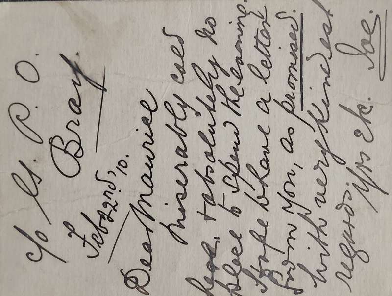 Postal history - Bray Post Office cancellation (1910) on postcard