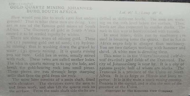 Rare - Johannesburg gold mining stereo view (Published by Keystone)