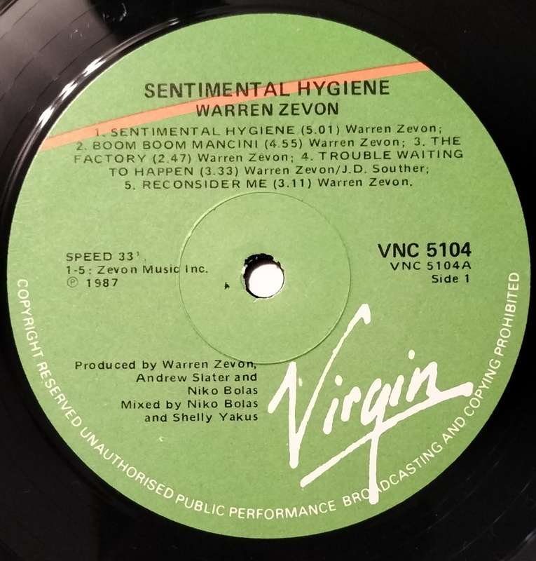 Vintage LP / Vinyl / Record - Warren Zevon - Sentimental Hygiene