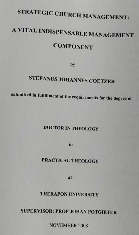 PhD thesis - Strategic Church Management: A vital indispensable management component (2008 Coetzer)