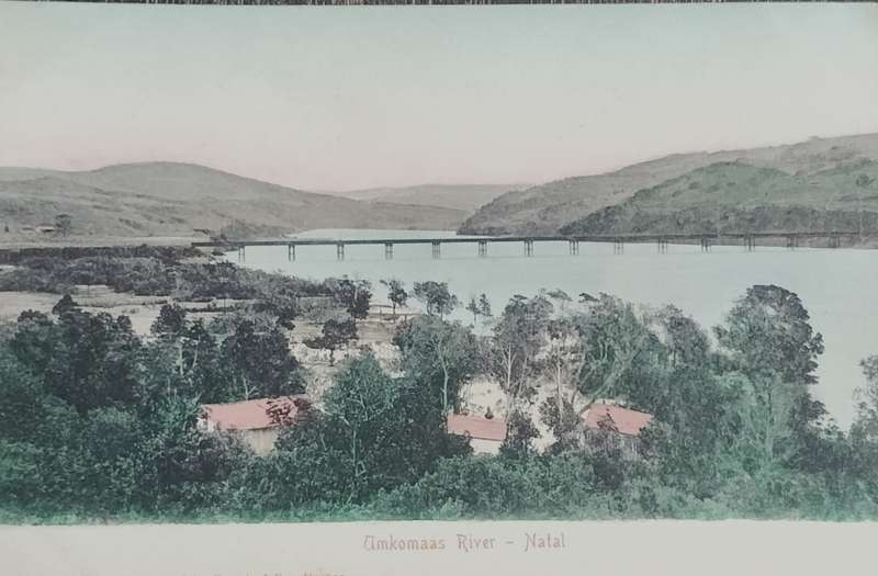 Vintage Post Card - Umkomaas River - with rail bridge