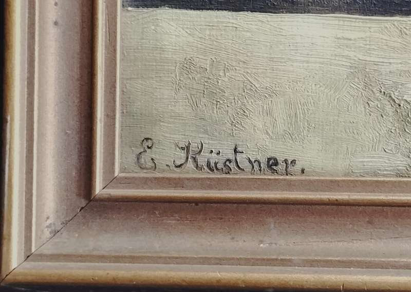 Vintage oil painting of Dutch Windmill (by E Kustner) - Circa 1930?