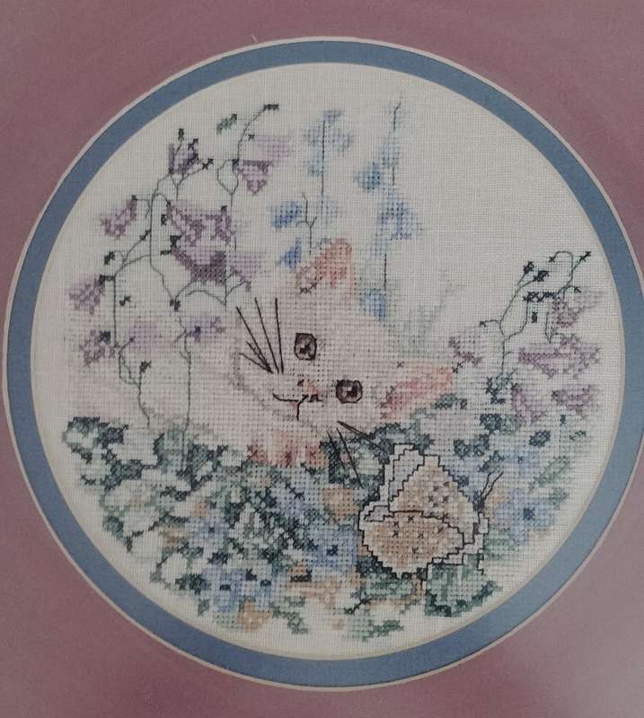 Beautiful framed embroidery (Kitten at play)