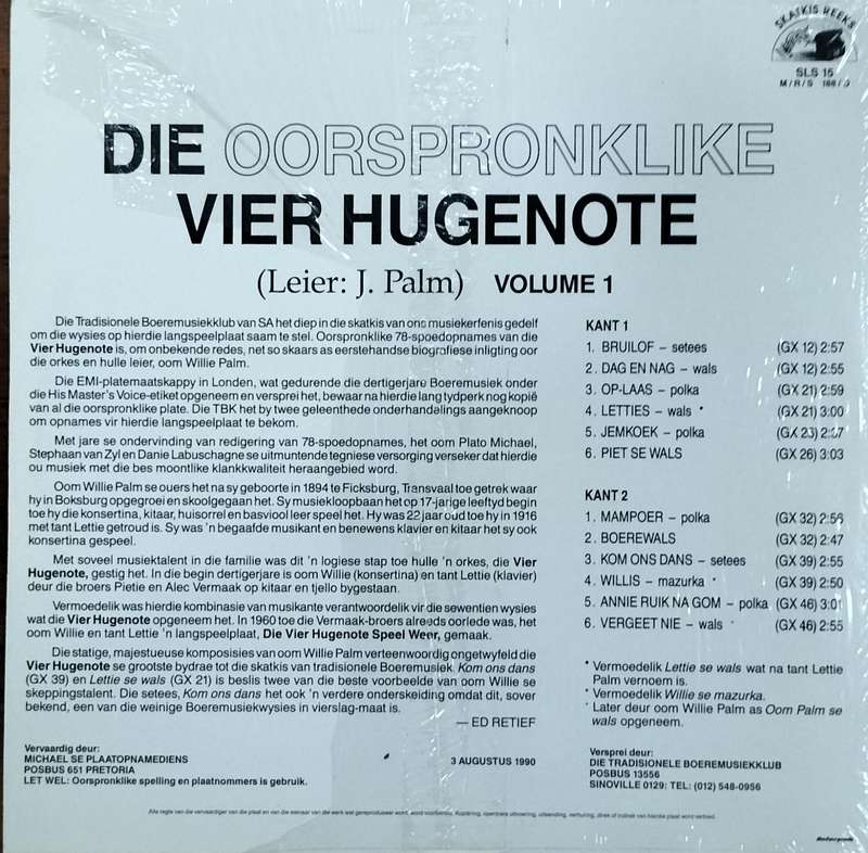 Boere musiek plaat - Vinyl / LP / Record - Die oorspronklike vier hugenote (Volume 1)