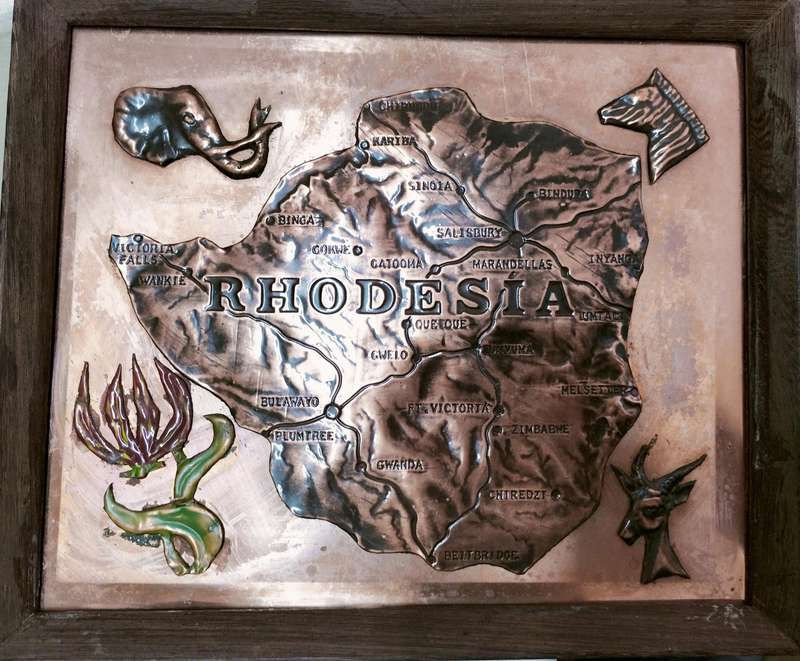 Rhodesiana - copper pressed framed map (22,5 x  27cm)