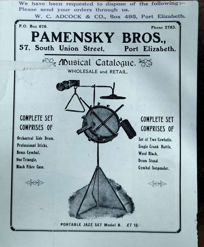 Port Elizabeth History -  Pamensky Bros / WC Adcock Musical Catalogue catalogue circa 1925 (8 pages)