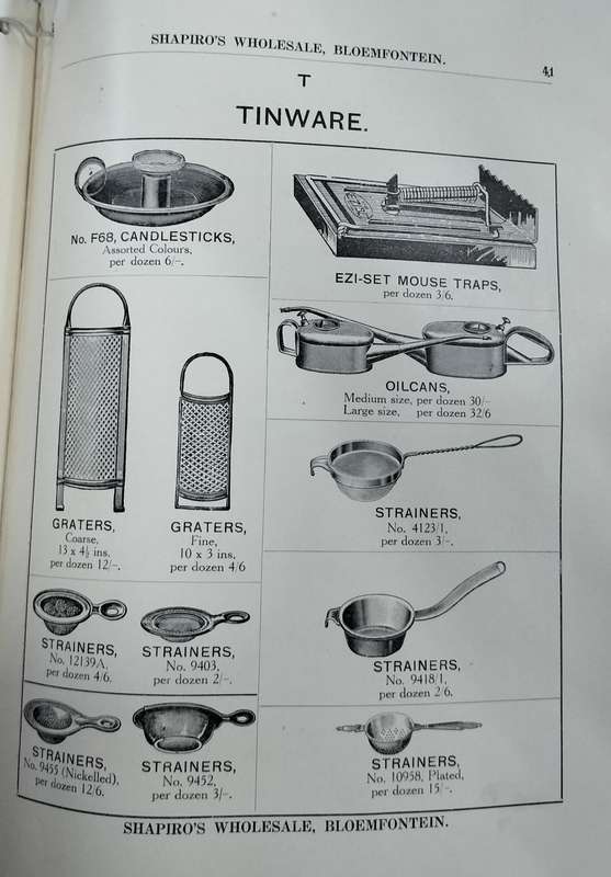 Bloemfontein History -  Shapiro's Wholesale Catalogue catalogue 1925 (44 pages)