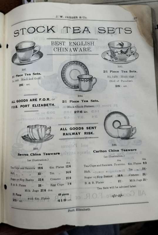 Port Elizabeth History -  JW Jagger & Co Crockery Price list 1925 (40 pages)