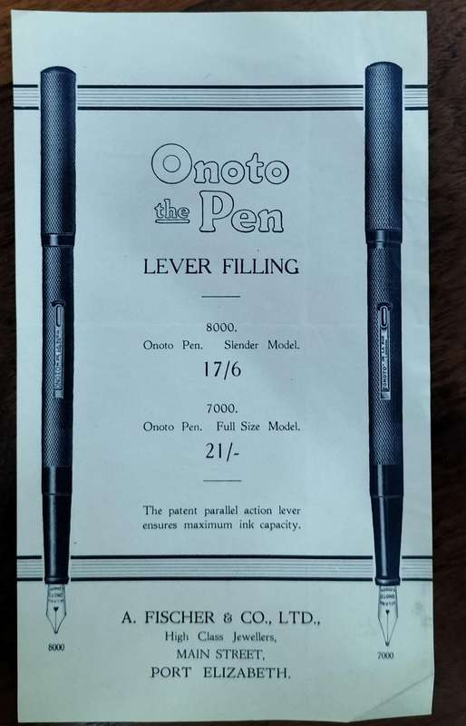 Port Elizabeth history - Onoto the Pen - Advertising - A Fischer 1925 (1 sheet)