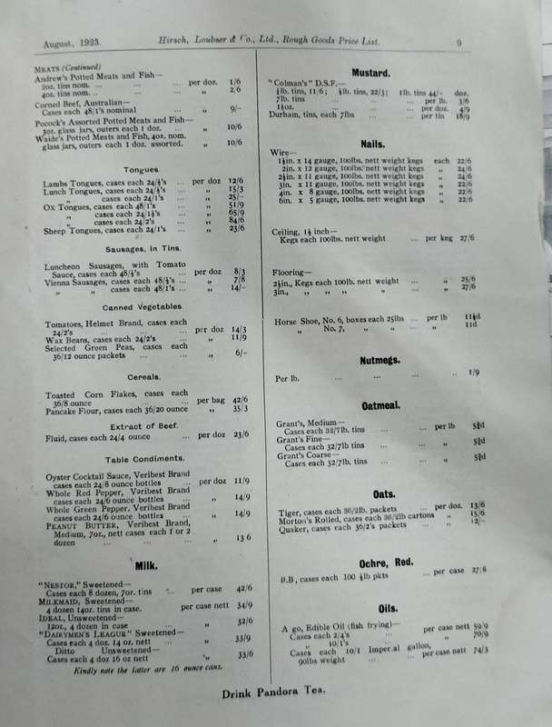 Port Elizabeth history - Hirsch Loubser - Rough goods  price list 1923 (17 pages)