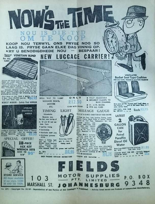 Fields Motor Supplies Catalogue - Johannesburg - Mid 1960s (24 pages)