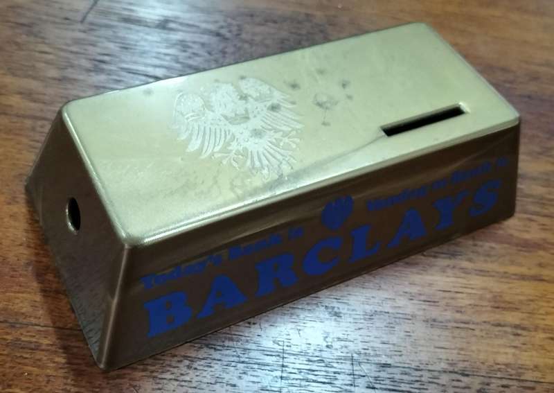 Vintage Barclays savings bank / money box / piggy bank - in form of goldbar