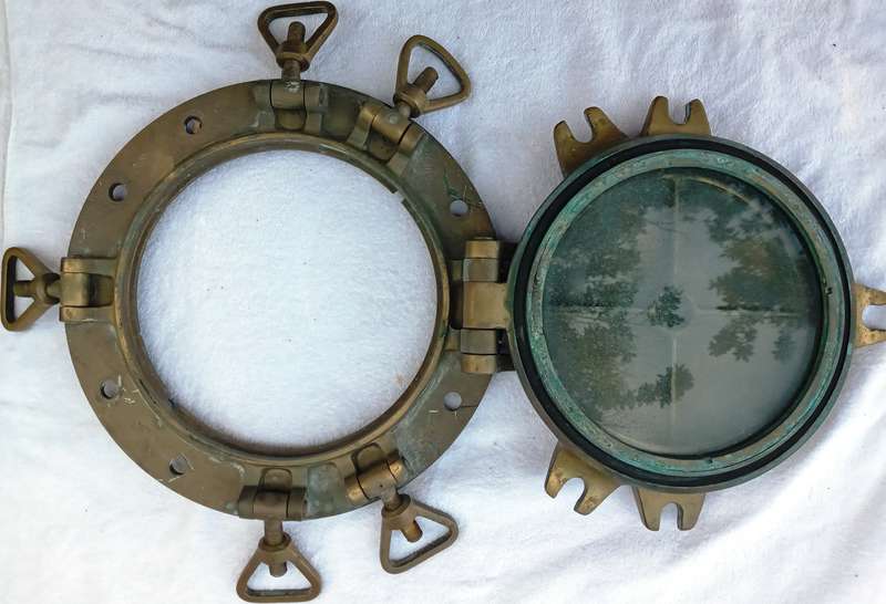 Vintage PAIR of ships brass portholes from Foundry Fontanini 1933, Udine, Italy