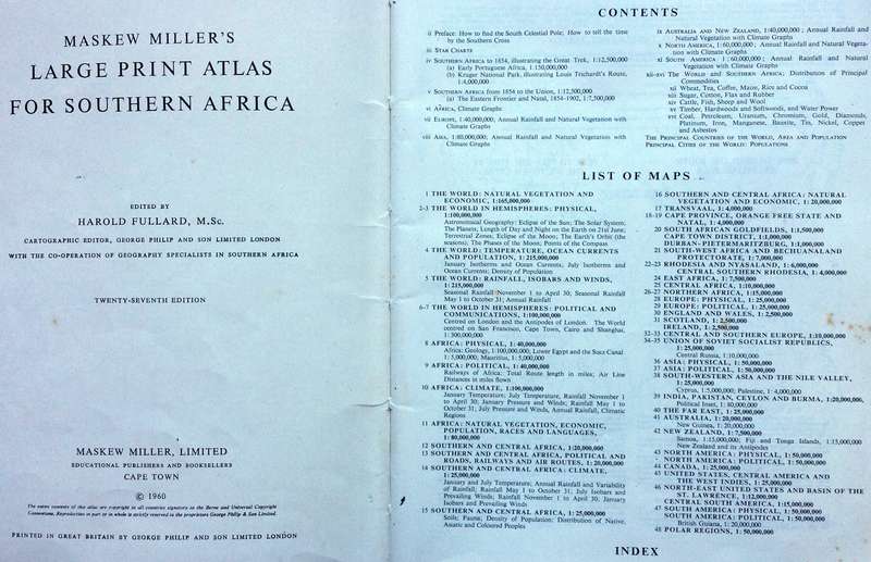 Maskew Millers LARGE PRINT ATLAS for Southern Africa  Edited by Harold Fullard MSc